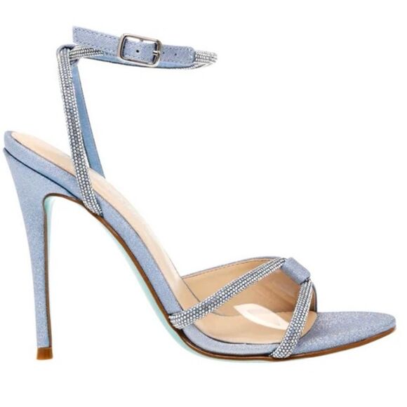 NEW Betsey Johnson Vera Stiletto High Heel Shoes Light Blue Rhinestone Size 8.5 - Picture 1 of 15